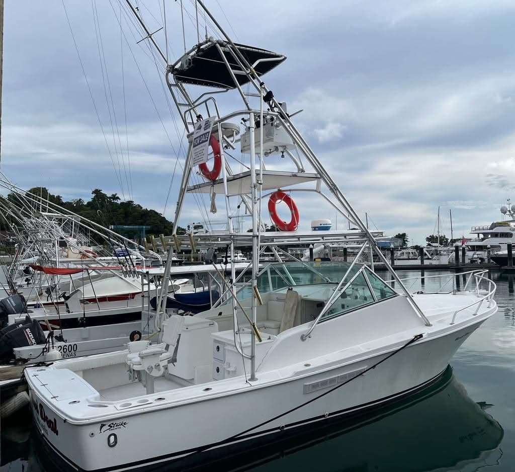 33 foot Dawson express sportfishing boat docked at Marina Pez Vela.